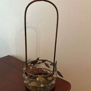 Party Lite Hanging Elegant Gold and Brown Leaf Design Candle Holder